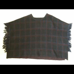 Red and blue knit poncho